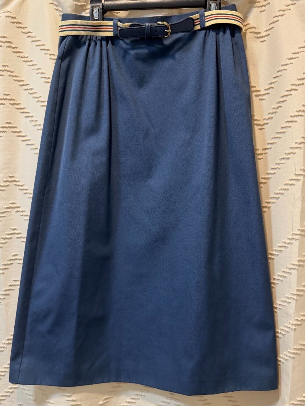 Vintage 70s Country Suburbans High-Waist Blue Midi Skirt with Original Belt